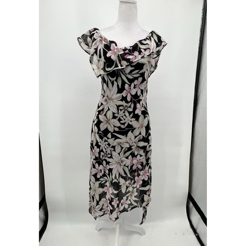 Y2K 90s Fairy Floral Romantic Midi Dress Sz S Whimsigoth Coquette Sheer Feminine